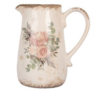 Béžový keramický džbán s květy Protea Eucalypt L - 21*15*23 cm 6CE1979L obraz