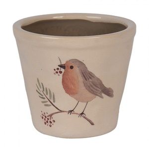 Keramický květináč s ptáčkem Vintage Green Pine S - Ø 12*11 cm 6CEVGP0001S obraz