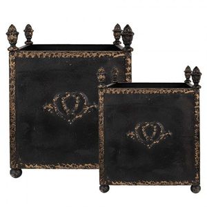 2ks černý antik kovový květináč Baroque - 42*42*51 / 32*32*41 cm 5Y1293 obraz