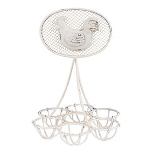 Bílý kovový držák na 6 vajíček se slepičkou - Ø 15*22 cm 6Y5774 obraz