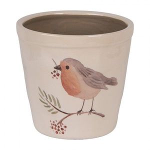 Keramický květináč s ptáčkem Vintage Green Pine M - Ø 15*14 cm 6CEVGP0001M obraz