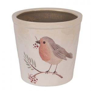 Keramický květináč s ptáčkem Vintage Green Pine L - Ø 17*16 cm 6CEVGP0001L obraz