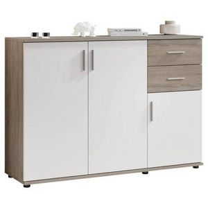 Carryhome KOMODA, bílá, tmavý dub, 120/82/35 cm obraz