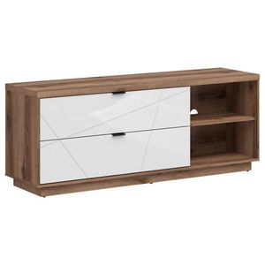 XXXL NÍZKÁ KOMODA, barvy dubu, vysoce lesklá bílá, 156/61/42, 5 cm obraz