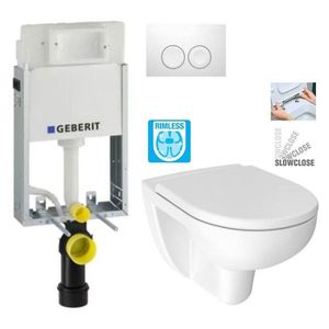 GEBERIT KOMBIFIXBasic vč. bílého tlačítka DELTA 21 + WC JIKA LYRA PLUS RIMLESS + SEDÁTKO DURAPLAST SLOWCLOSE 110.100.00.1 21BI LY2 obraz