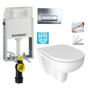 GEBERIT KOMBIFIXBasic vč. chromového tlačítka DELTA 51 + WC JIKA LYRA PLUS RIMLESS + SEDÁTKO DURAPLAST SLOWCLOSE 110.100.00.1 51CR LY2 obraz