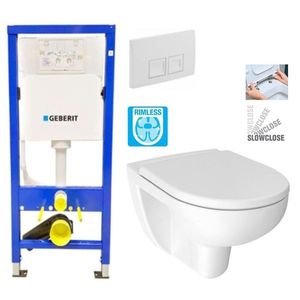 GEBERIT DuofixBasic s bílým tlačítkem DELTA50 + WC JIKA LYRA PLUS RIMLESS + SEDÁTKO DURAPLAST SLOWCLOSE 458.103.00.1 50BI LY2 obraz