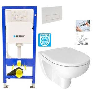 GEBERIT DuofixBasic s bílým tlačítkem DELTA51 + WC JIKA LYRA PLUS RIMLESS + SEDÁTKO DURAPLAST SLOWCLOSE 458.103.00.1 51BI LY2 obraz