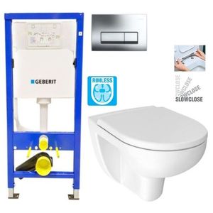 GEBERIT DuofixBasic s chromovým tlačítkem DELTA51 + WC JIKA LYRA PLUS RIMLESS + SEDÁTKO DURAPLAST SLOWCLOSE 458.103.00.1 51CR LY2 obraz