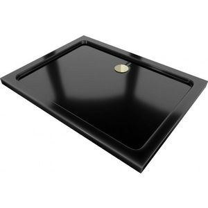 MEXEN/S Flat sprchová vanička obdélníková slim 100 x 70, černá + zlatý sifon 40707010G obraz