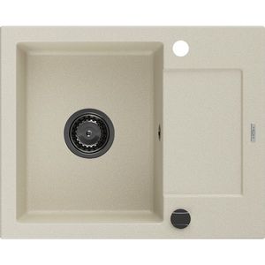 MEXEN/S Enzo granitový dřez 1 s odkapávačem 576 x 465 mm, béžová, + černý sifon 6506571005-69-B obraz