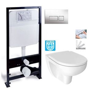 PRIM předstěnový instalační systém s chromovým tlačítkem 20/0041 + WC JIKA LYRA PLUS RIMLESS + SEDÁTKO DURAPLAST SLOWCLOSE PRIM_20/0026 41 LY2 obraz