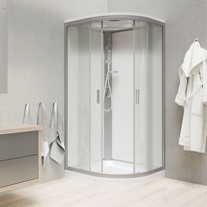 Mereo Sprchový box, čtvrtkruh, 80 cm, satin ALU, sklo Point, zadní stěny bílé, litá vanička, se stříškou CK35172KMSW obraz