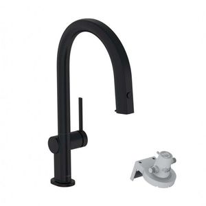 HANSGROHE Aqittura M91 Dřezová baterie s výsuvnou koncovkou a filtrační hlavicí, matná černá 76803670 obraz