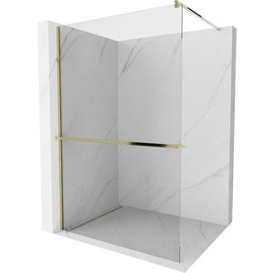 MEXEN/S Kioto+ Sprchová zástěna WALK-IN s poličkou a držákem ručníků 95 x 200, transparent, zlatá 800-095-121-50-00 obraz