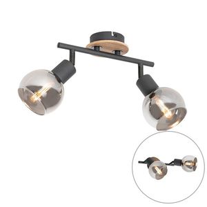 Stropní lampa černá s kouřovým sklem a dřevem 2-světlo - Vidro obraz