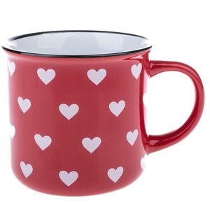 Keramický hrnek, červený s bílými srdíčky, 300 ml obraz