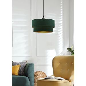 Závěsná lampa Scopello 1x60 e27 stínidlo duo 35+30 velur lahvově zelená + zlatá obraz