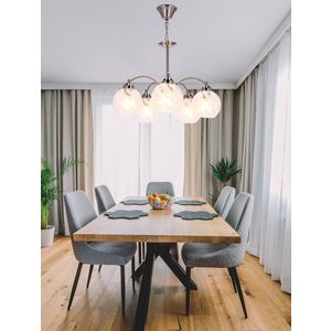 Závěsná lampa Baida, saténové stínidlo, matně průhledné obraz