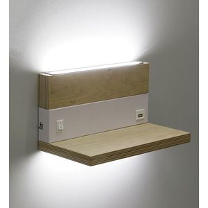 Dřevěná nástěnná lampa + bílá s poličkou LED 4000k obraz