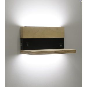 Nástěnná lampa Anet, dřevěná+černá, s poličkou, 4000K obraz