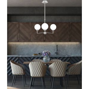 Závěsná lampa s logem, saténová, 3x25W, G9, bílé stínidlo obraz