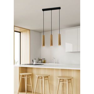 Černá/dřevěná závěsná lampa 3x25W Tubo obraz