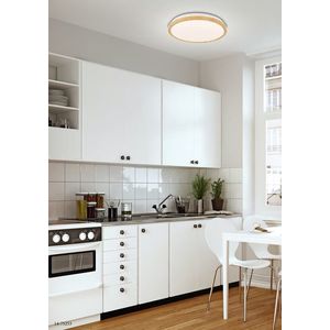 LED stropní svítidlo bílé + dřevěná lampa Gandava 24W 4000K obraz