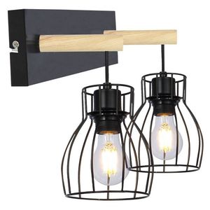 Nástěnná lampa s dvojitým stínidlem, koš, černá/dřevěná, E27 Bernita obraz