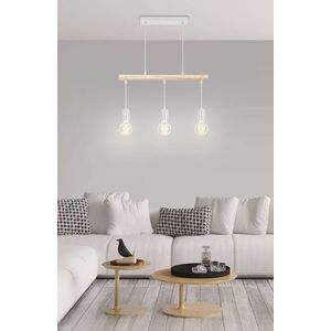Závěsná lampa bílá + dřevo 3xE27 IZZY obraz