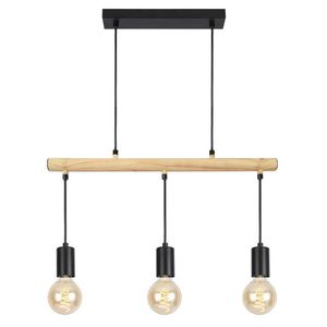 Závěsná lampa černá + dřevo 3x60W Izzy obraz