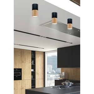 Černá dřevěná kovová stropní lampa na nástavbu obraz