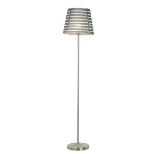 Saténová stojací lampa, šedé pruhované stínidlo, Segin obraz