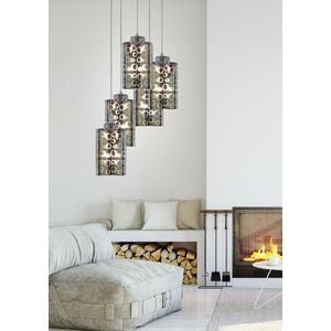 Závěsná lampa s chromovanými stínidly z desky a skla 3D 5x40W Nocturno obraz