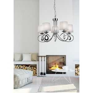 Chromová závěsná lampa / bílé tkané stínidlo 5x40W Arnika obraz