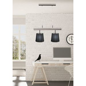 Saténová dvojitá závěsná lampa, černé stínidlo, 2x60W Milonga obraz