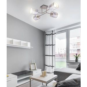 Stropní lampa saténový nikl tkané stínidlo 4x40W Sax obraz