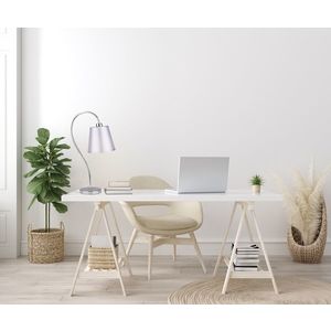 Chromová kancelářská stolní lampa s látkovým stínidlem Luk obraz