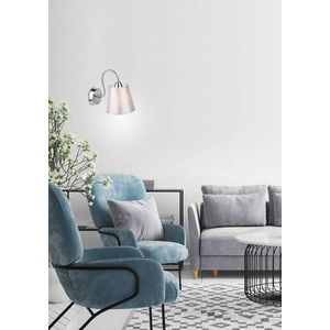 Kulatá chromovaná nástěnná lampa s šedým látkovým stínidlem Luk obraz