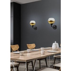 Černo-zlatá zrcadlová nástěnná lampa se stínidlem z tepaného skla Cromina Gold obraz