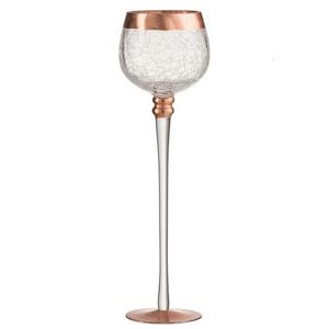 Skleněný svícen na noze s popraskáním Copper - Ø 9*30cm 85805 obraz