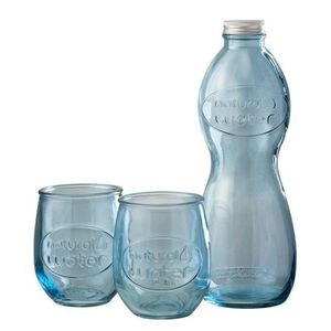 Modrá skleněná láhev a 2skleničky Natural - Ø 10*26cm 4186 obraz