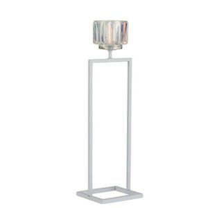 Bílý kovový svícen na 1 svíčku Glass - 12*11*42 cm 3630 obraz