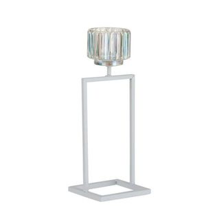 Bílý kovový svícen na 1 svíčku Glass - 12*11*31 cm 3629 obraz
