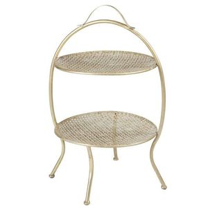 Zlatý 2-patrový kovový etažér s patinou Antique - Ø 45*67cm 76483 obraz