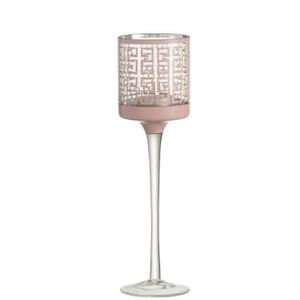 Růžový skleněný svícen na nožičce s ornamenty - Ø 7*25cm 92169 obraz