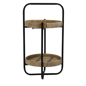 Černý kovový 2 patrový etažér s bambusovými podnosy Lorena - Ø 33*60cm 6609484 obraz