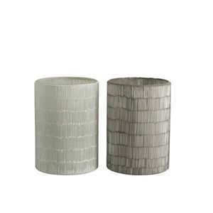 2ks veliké šedé skleněné svícny Stripe - Ø 14*20cm 83002 obraz