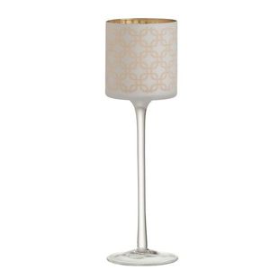 Bílo-zlatý matný skleněný svícen na úzké noze na čajovou svíčku - Ø 9*30 cm 92131 obraz