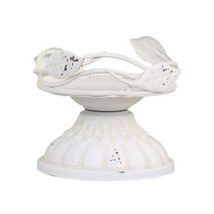 Krémový antik kovový svícen s lístky na širokou svíčku - Ø 8*8cm 71614-19 obraz